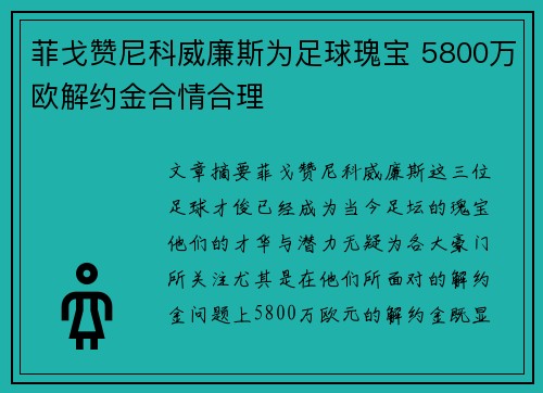 菲戈赞尼科威廉斯为足球瑰宝 5800万欧解约金合情合理